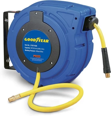 Goodyear Air Hose Reel Retractable 3/8" x 50' Polymer Hose 300PSI - BLUE/YELLOW - Image 1 of 4