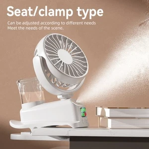 Mini Ventilateur Clip 4 Vitesses Fonction Brumisation 360 Degrés Réglable pour - Afbeelding 1 van 14