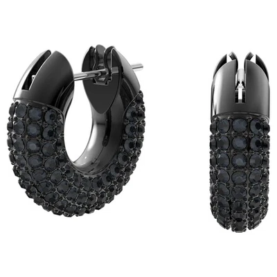 Pendientes de aro Swarovski Dextera pavé, pequeños, negros, enchapados en rutenio 5620222 Foto 1 de 2