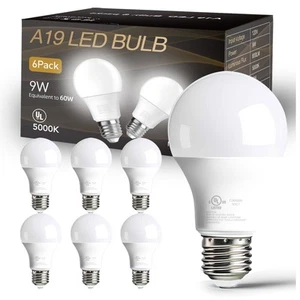 6 Pack LED Bulbs Daylight White 5000K, 60 Watt Equivalent A19 Standard Bulbs,... - Picture 1 of 6