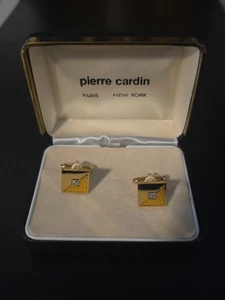 Gemelos Pierre Cardin Tono Dorado Cuadrado Tono Oro Diamante Chip Diseñador - Imagen 1 de 6