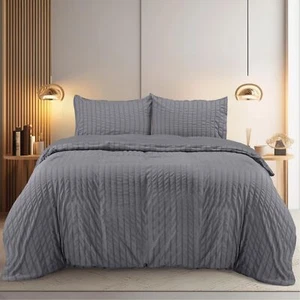 Seersucker Bettwäsche 200x200 Set - Mikrofaser Polyester Bettbezug 200x200 cm... - Bild 1 von 8