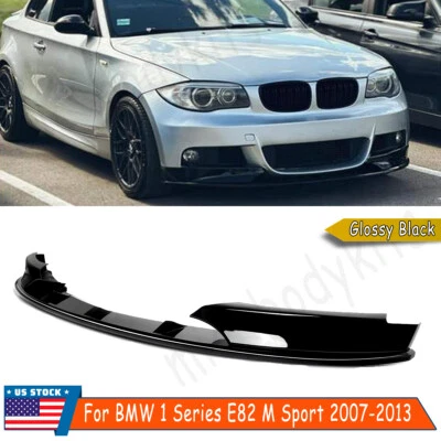 Gloss Black Front Spoiler Splitter Lip For 2007-2013 BMW E82 128i 135i M Sport Foto 1 de 4