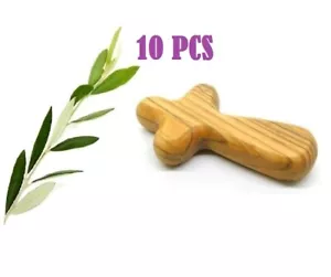 Lot 10 Holding Cross Prayer Hand Made Natural Olive Wood Jerusalem Holy Land - Picture 1 of 10