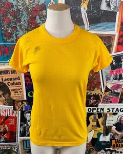 De Colección Años 60-70 Amarillo Manchado Hanes Deportivo Todo Algodón Cuello Redondo Bandera Roja - Imagen 1 de 8