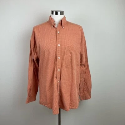 Structure Orange Gingham Plaid Long Sleeve Button Down Shirt Men Medium Cotton - Изображение 1 из 4