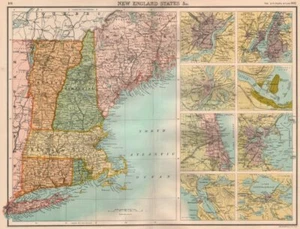 NEW ENGLAND/US CITIES. ME VT MA RI CT. Philly SF NYC StL Chicago Boston 1898 map - Picture 1 of 2