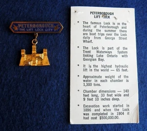 Vtg PETERBOROUGH LIFT LOCK Pin Dangling Charm Info Card Ontario Canada - Picture 1 of 4