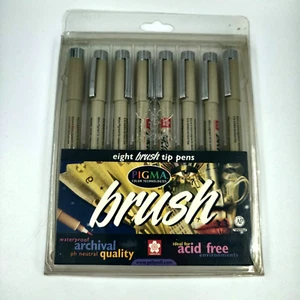Sakura Pens 8 Pack Assorted Colored Brush Tip Pens Calligraphy Waterproof #38602 - Picture 1 of 6
