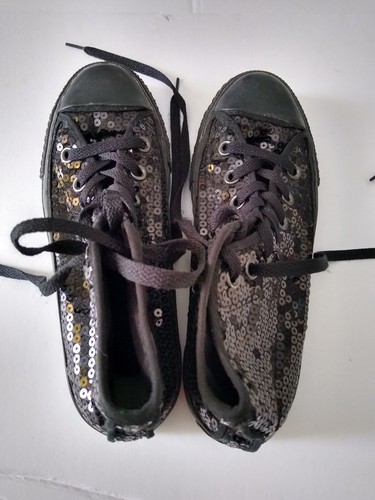 Converse All Star alte da donna nere con paillettes taglia 6 5