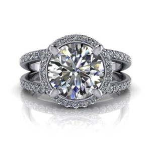 2.95 Ct Round Cut Real Moissanite Wedding Engagement Ring 14K Solid White Gold - Picture 1 of 11