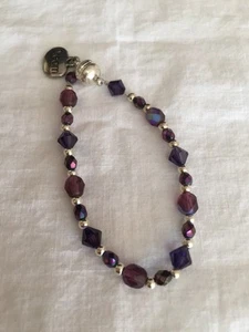 Original Kunst Damen lila & Silber Perlen graviert Traum Bettelarmband 6,5" - Bild 1 von 6