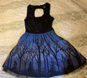 Disney Alice In Wonderland S Woods Silhouette Corset Dress Keyhole Black Blue - Picture 1 of 15