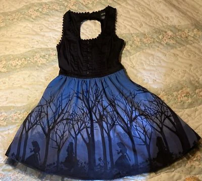 Disney Alicia en el País de las Maravillas S Madera Silueta Corsé Vestido Cerradura Negro Azul Foto 1 de 4