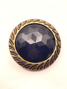 Large lovely Jet Black Faceted button set in brass shank - Picture 1 of 3