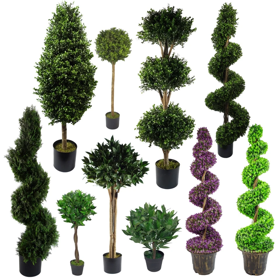 Realistic LARGE Artificial Topiary Ball Plants, Cone Bay Boxwood Spiral Trees - Image 1 of 2