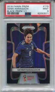Panini 2018 World Cup Soccer Black 1/1 Prizm #119 Genki Haraguchi PSA 9