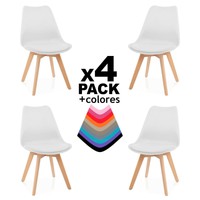 Pack 4 sillas de comedor, silla diseño nórdico con asiento acolchado, Beench