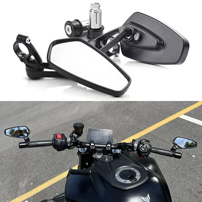 Motorcycle 7/8" Handle Bar End Rearview Side Mirrors For Yamaha FZ-09 FZ-07 FZ6N Foto 1 de 4