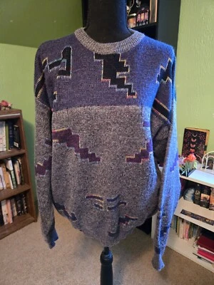 Suéter De Colección Años 80 90 Koman Gris Multi Abstracto Streetwear L Foto 1 de 4