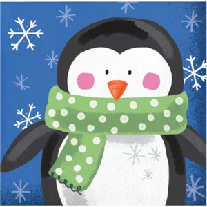 Jolly Characters Penguin Christmas Paper 16 Ct Beverage Napkins - Picture 1 of 1