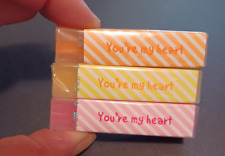 3 Piece Cute Kawaii  Novelty Eraser Set "You're In My Heart" Multicolored Hearts