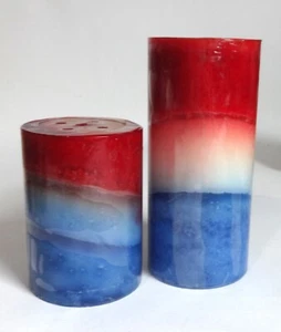 Red White Blue 2 Pillar Wax Candles 6 x 2.75 & 4 x 2.75 Patriotic Pride New - Picture 1 of 1