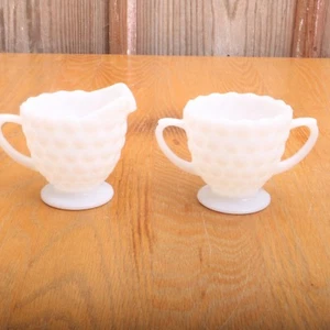 Vintage White Milk Glass Anchor Hocking Bubble Glass Cream and Sugar Set - Picture 1 of 6