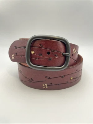 "Cinturón Floral VNT GAP M 1.5"" Cuero Marrón Flower Power Hippie Boho Y2K" Foto 1 de 4