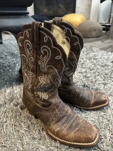 Bota de Vaquero ARIAT Marrón Turquesa Cuero Occidental Puntera Cuadrada Talla 8.5 B 15825 - Imagen 1 de 7