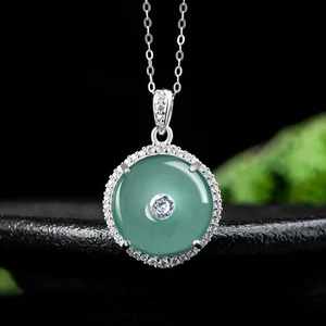 Silber Intarsien Natürliche A-Klasse Jadeit Blau Horizontale Schnalle Jade Anhänger - Bild 1 von 6