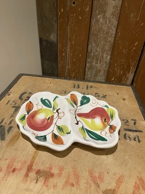 Italienische handbemalte Obst Servierplatte Blattform Birne Apfel Motiv Geschirr - Bild 1 von 4