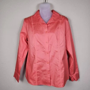 Chicos Size 1 No-Iron Blouse Womens M Coral Button Up Shirt Long Sleeve Cotton - Picture 1 of 12