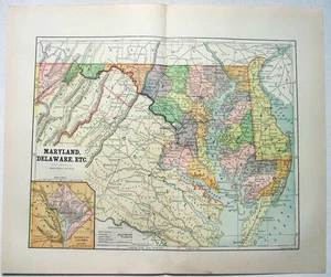 Maryland + Delaware - Original 1891 Map by Hunt & Eaton. Antique - Picture 1 of 4