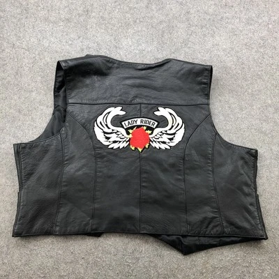 Chaleco Galería Cuero Mujer Mediano Dama Motociclista Motocicleta Parche Alas Rosa Foto 1 de 4