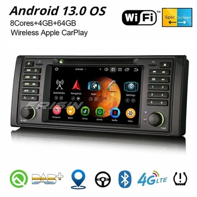 Android 14 CarPlay 64GB DAB+ Autoradio 8-Kern DSP Navi WiFi OBD2 BMW 5er E39 M5 - Bild 1 von 4