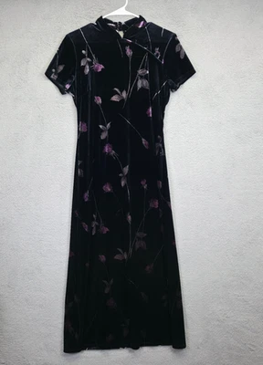 Maxi Vestido Vintage CDC Para Mujer 8 Floral Terciopelo Capricho Oscuro Romántico Cheongsam Foto 1 de 4