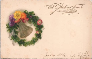 UNPOSTED GERMAN POSTCARD-MUCH HAPPINESS AND JOY IN THE NEW YEARS-EMBOSSED - Picture 1 of 2