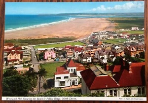 Westward Ho! Showing the Beach and Pebble Ridge Devon Vintage Postcard - Picture 1 of 4