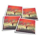 4x Square Stickers 10 cm - Woman Wooden Pier Sunset Fantasy  #14066