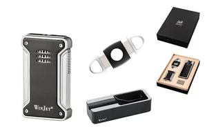 Winjet Zigarren Set schwarz / silberfarben Cutter Ring 58 Jet-Feuerz. - Humidor - Bild 1 von 2