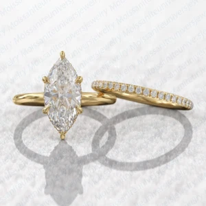 1,50 kt Marquise-Schliff Moissanit Braut Set Verlobungsring 14 kt Gelbgold plattiert - Bild 1 von 7