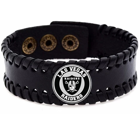 New Las Vegas Raiders Mens Womens Adjustable Black Leather Bracelet Gift D8 Cover