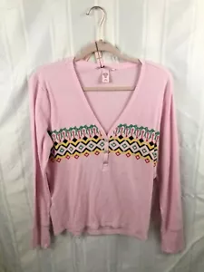 Neu mit Etikett Victoria Secret Damen-Langarmshirt Größe Large rosa halb geknöpft - Bild 1 von 3