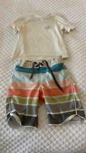 Boys' Short Sleeve Rash Guard Swim Shirt & Swim Shorts - art class™ Cream (s 6) - Picture 1 of 8