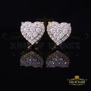 Men's/Womens 925 Silver Yellow 1.00ct VVS 'D' Moissanite 3D Heart Stud Earrings - Picture 1 of 12