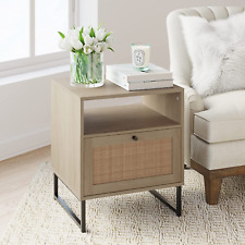 End Table Wood Finish & Matte Accents with Storage