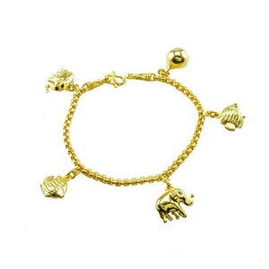 2 GOLD PLATED BRACELET FISH AND ELEPHANT BELL 6.5 INCH 24K YELLOW GOLD GOOD EXPO - Picture 1 of 3