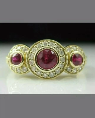 1.50Ct Oval Simulated Ruby & Diamond 14K Yellow Gold Plated Women's Wedding Ring - Image 1 of 4