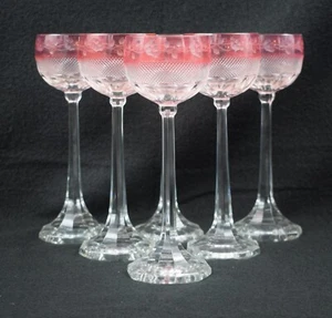 6 Moser Pink Cut to Clear Cut & Engraved Wine Glass, Circa 1920, Museum Quality - Picture 1 of 15